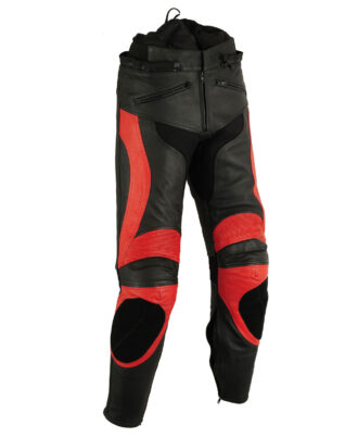 Leather motorbike pant black & red front
