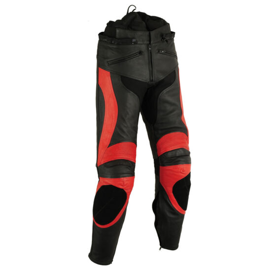 Leather motorbike pant black & red front