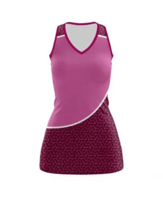 Pink netball Kit and jersey with geometric pattern - Somine Industries